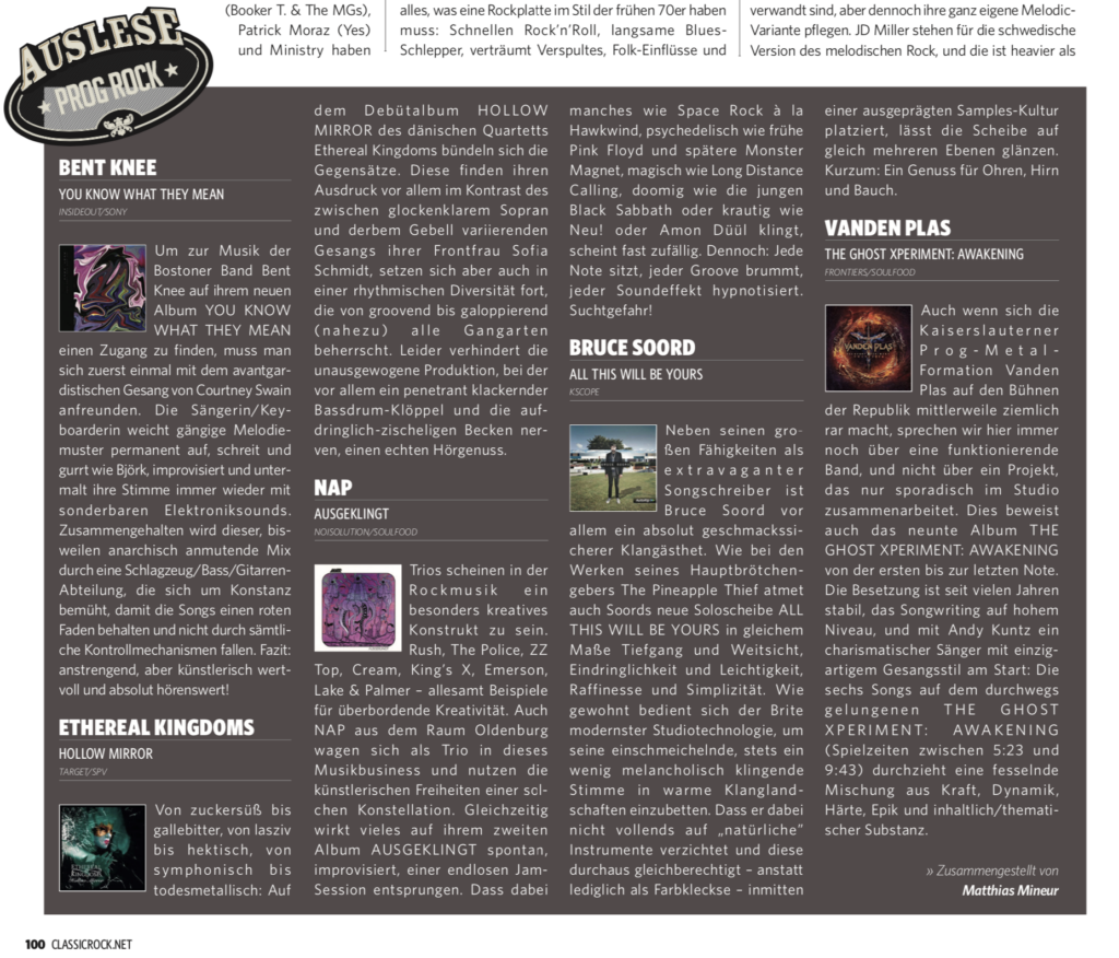 Ethereal Kingdoms Hollow Mirror review in Classic Rock Magazine by Matthias Mineur. 