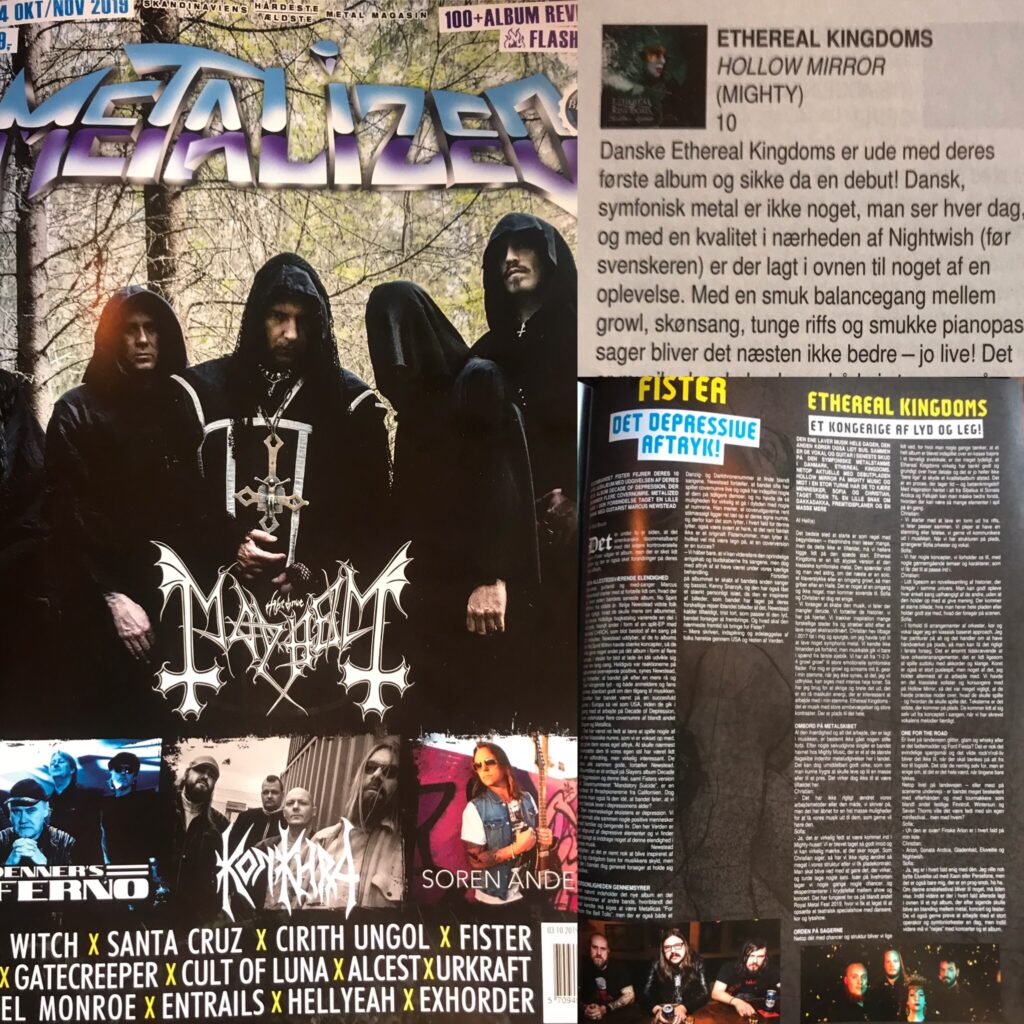 Ethereal Kingdoms Metalized front page October/November 2019 124th issue. 10 of 10 star Hollow Mirror review and interview feature. 